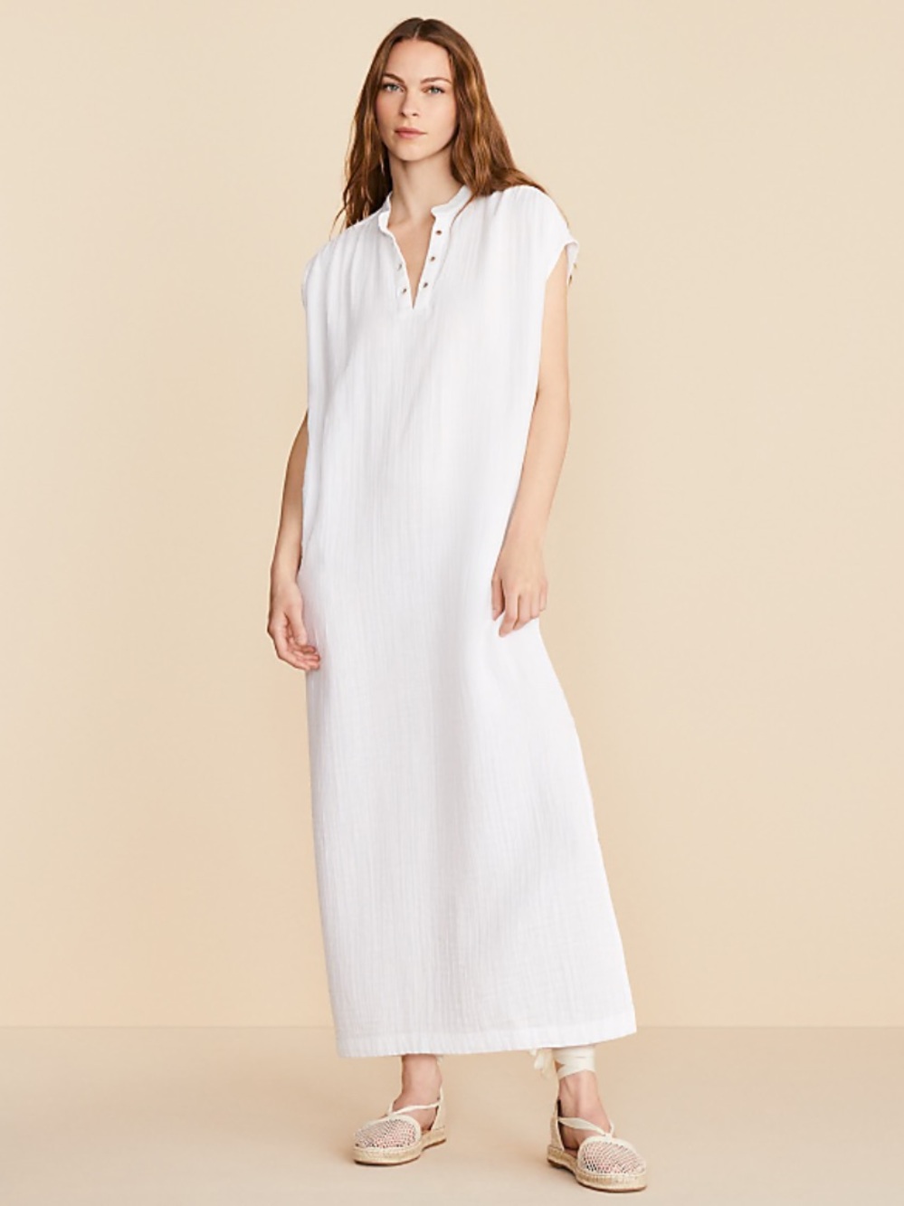 Lou & Grey Triple Cloth Split Neck Maxi Dress